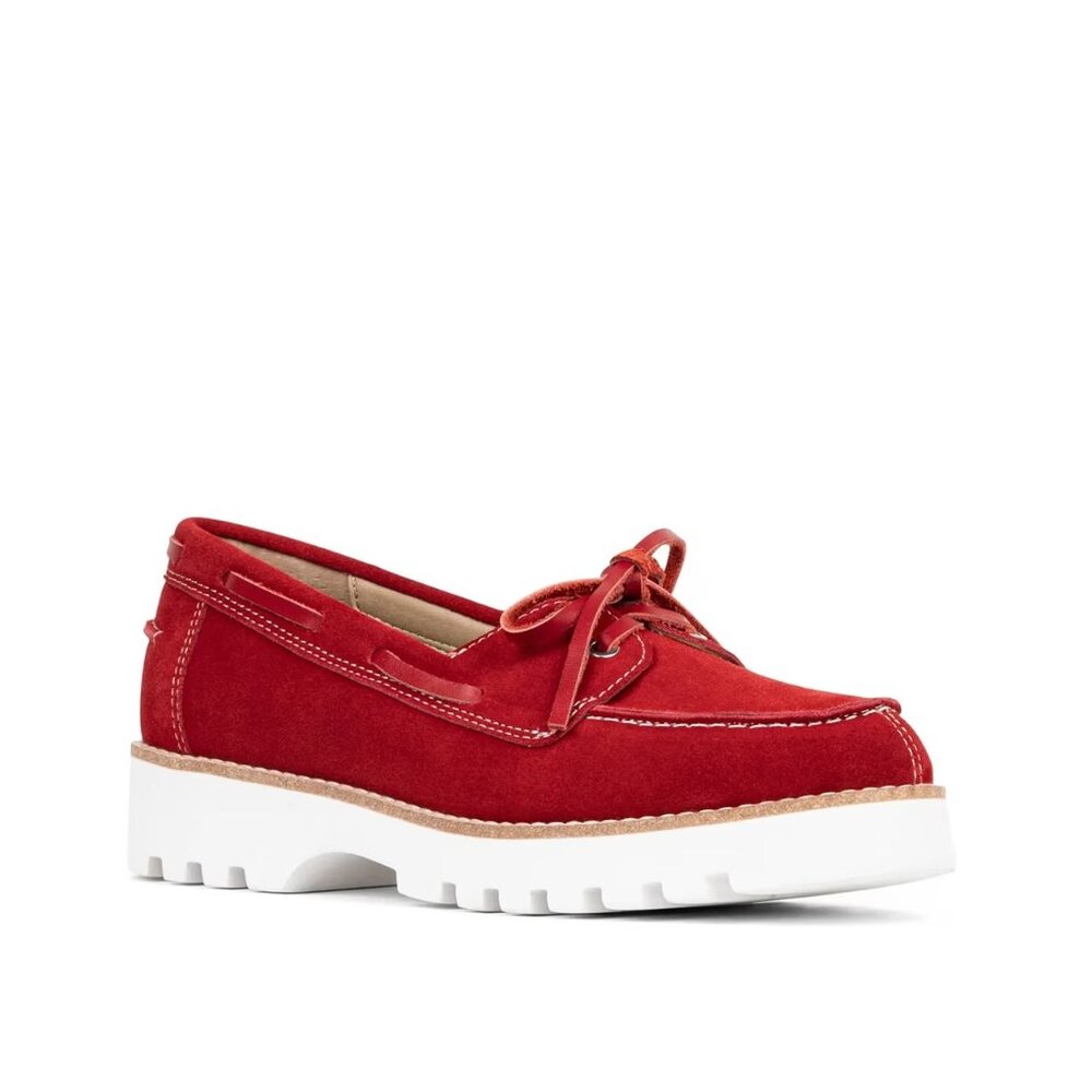 Donald Pliner Harlie02 Tomato Red Suede Leather Lug Sole Loafers Sz 8 NEW